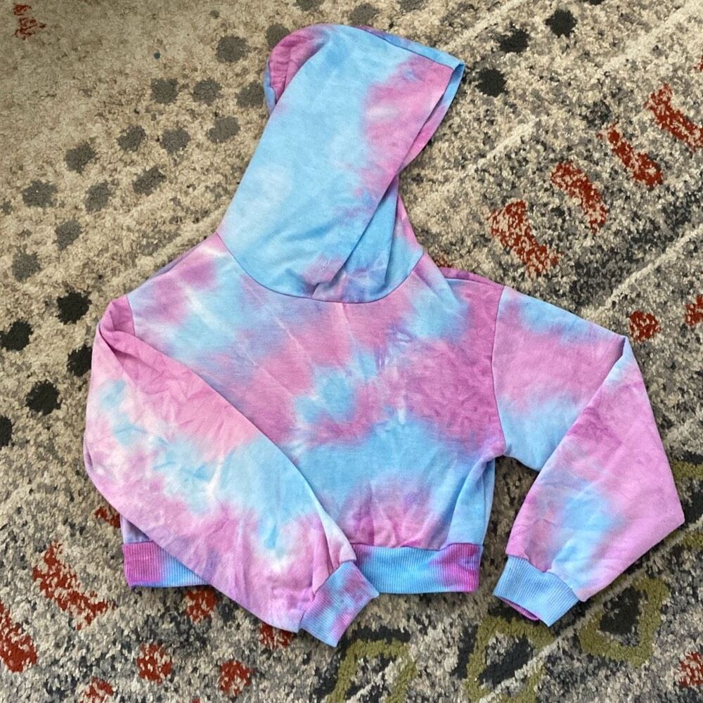 Girls Vintage Tie Dye Cropped Hoodie Pullover Sweatshirt Size Small
